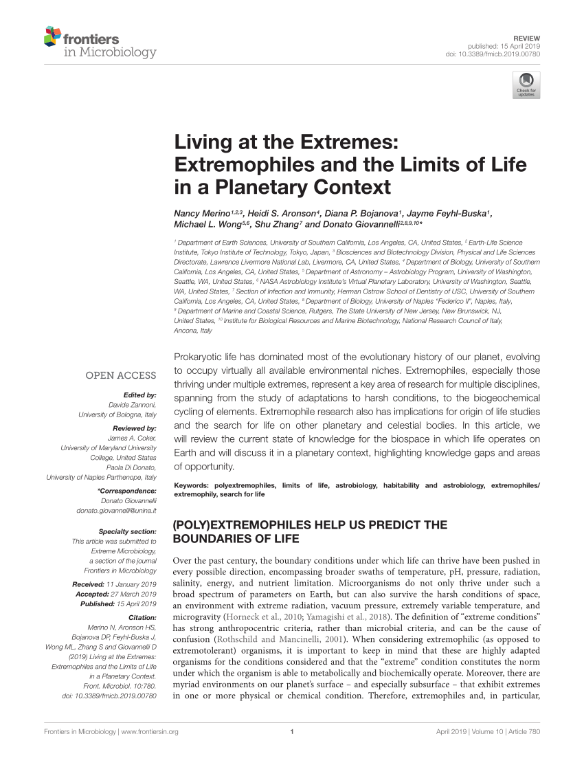 PDF) Living at the Extremes: Extremophiles and the Limits of Life ...