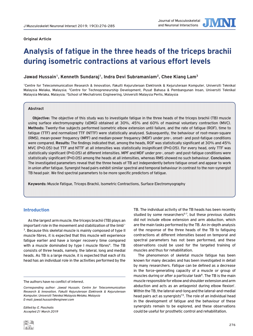 Frontiers  Muscle Fatigue in the Three Heads of Triceps Brachii