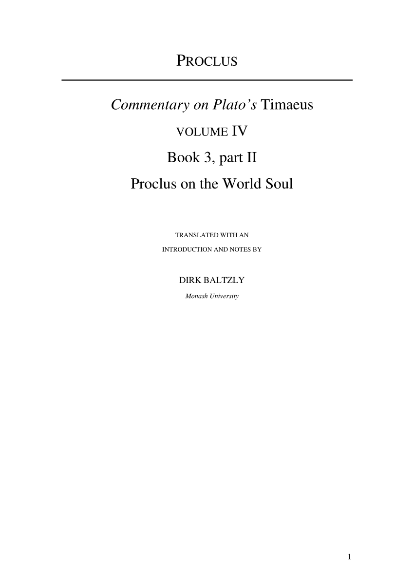 Pdf Proclus Commentary On Plato S Timaeus Vol Iv Book 3 Part Ii Proclus On The World Soul