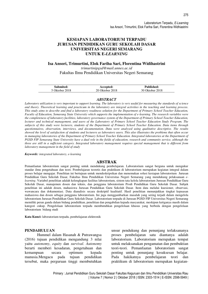 Pdf Kesiapan Laboratorium Terpadu Jurusan Pendidikan Guru