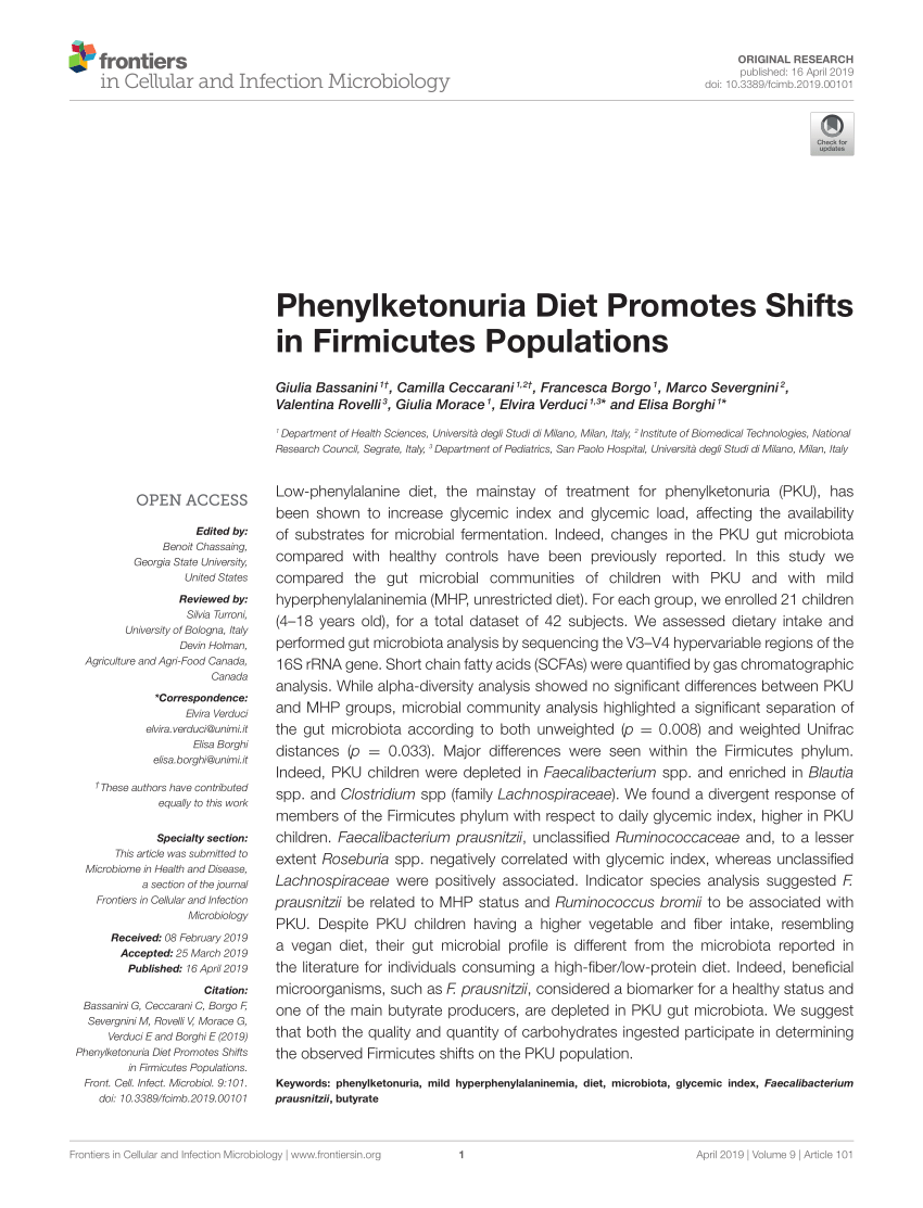  PDF Phenylketonuria Diet Promotes Shifts in Firmicutes 