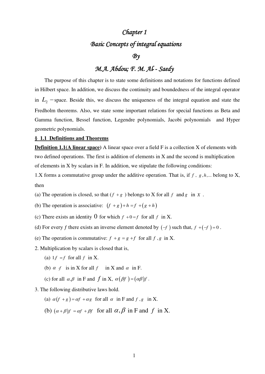 Pdf Basic Concepts Of Integral Equations