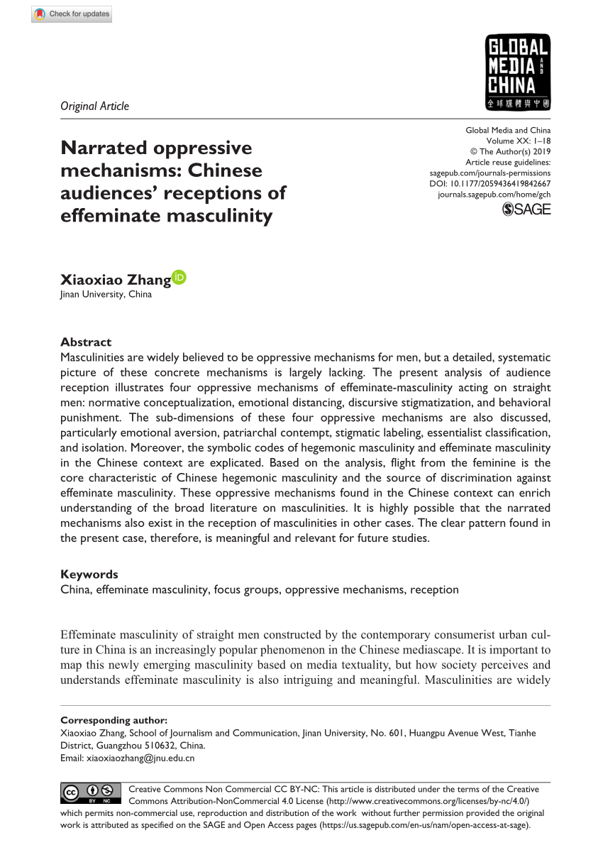 Pdf Narrated Oppressive Mechanisms Chinese Audiences Receptions Of Effeminate Masculinity