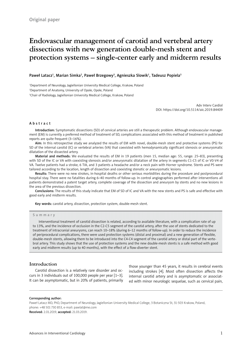 Pdf Endovascular Management Of Carotid And Vertebral Artery Hot Sex Picture 1005