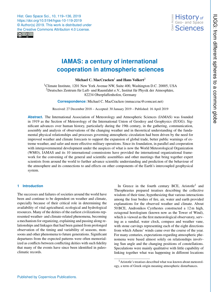 Pdf Iamas A Century Of International Cooperation In Atmospheric Sciences