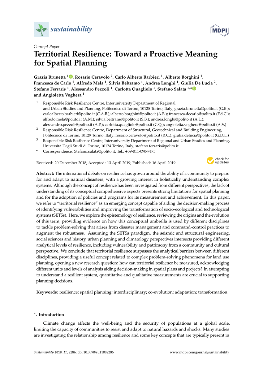 Pdf Territorial Resilience Toward A Proactive Meaning For Spatial Planning