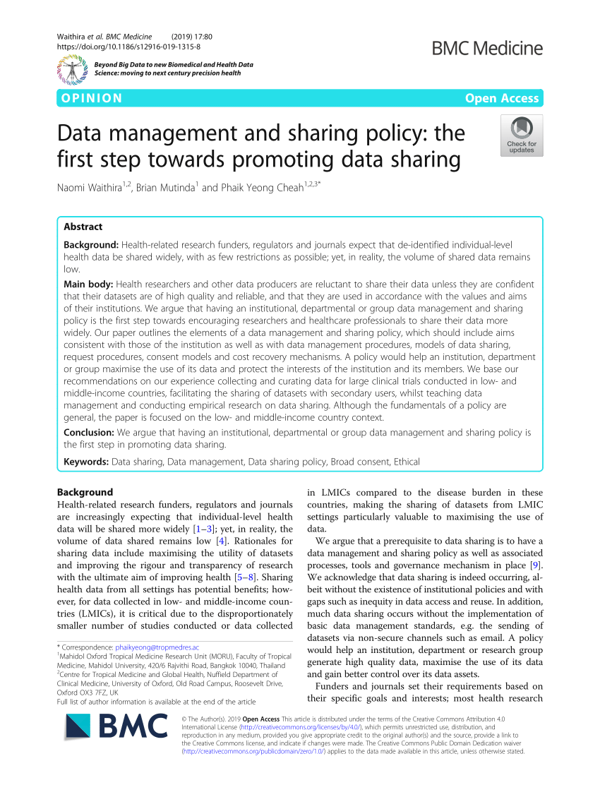 (PDF) Data management and sharing policy: The first step towards