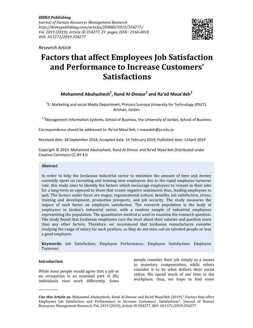 factors affecting job satisfaction research paper