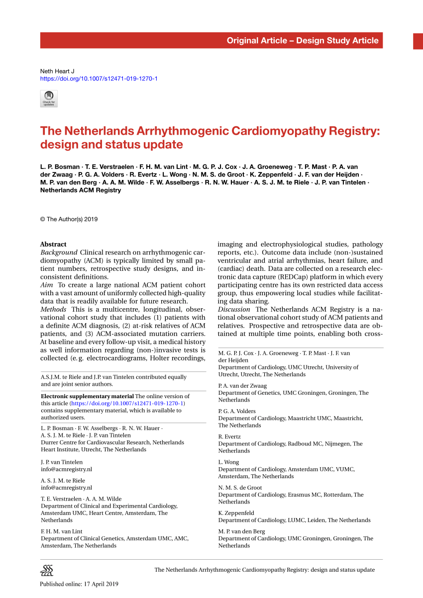 Pdf The Netherlands Arrhythmogenic Cardiomyopathy Registry Design And Status Update