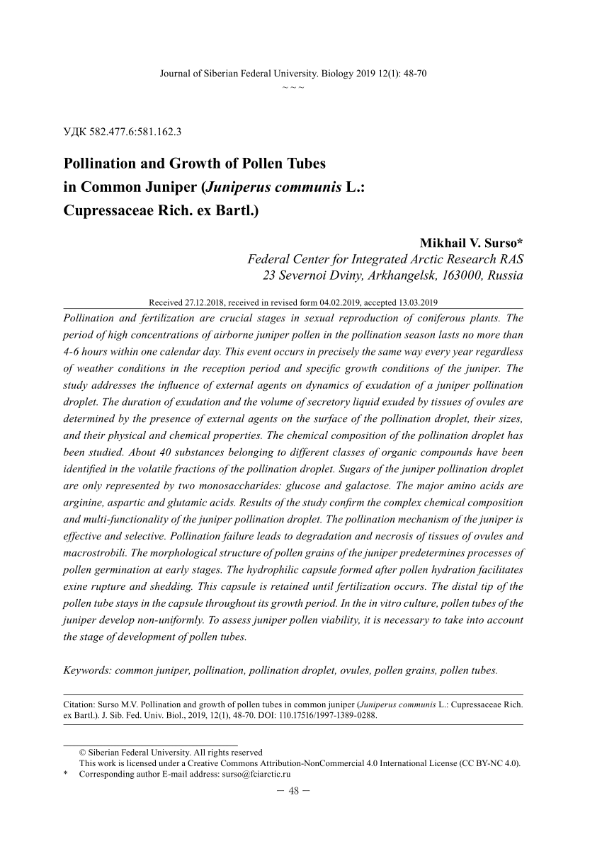 PDF) Pollination and Growth of Pollen Tubes in Common Juniper (Juniperus  communis L.: Cupressaceae Rich. ex Bartl.)