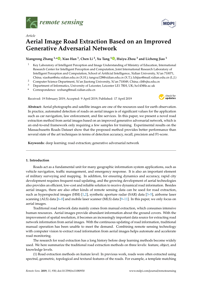 Pdf Aerial Image Road Extraction Based On An Improved Generative Adversarial Network