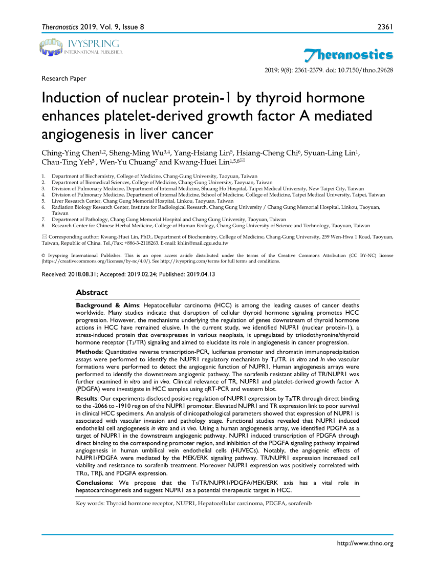 Pdf Induction Of Nuclear Protein 1 By Thyroid Hormone - 