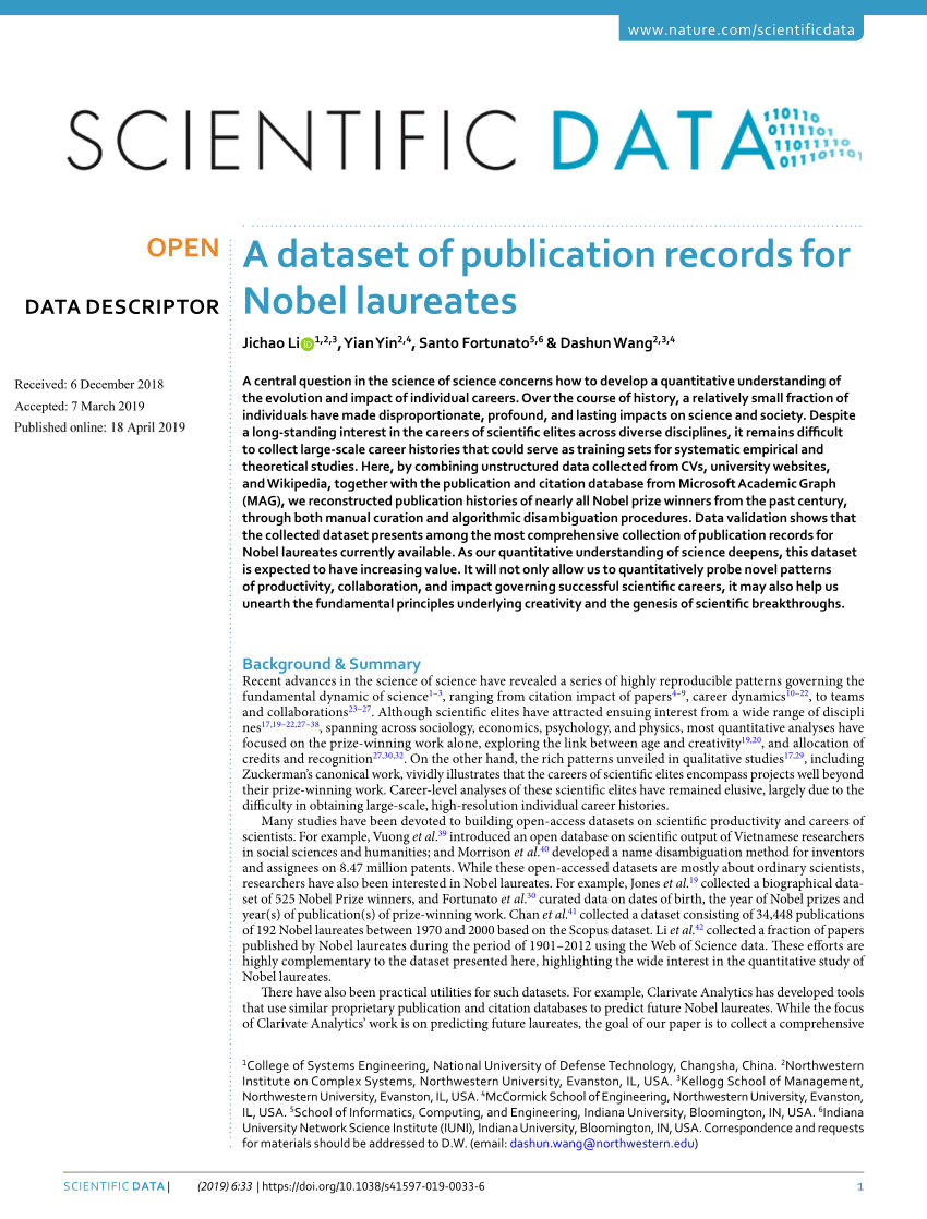 PDF) A dataset of publication records for Nobel laureates