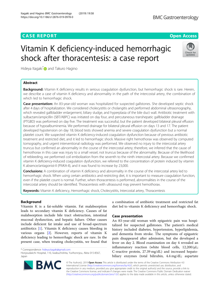Pdf Vitamin K Deficiency Induced Hemorrhagic Shock After