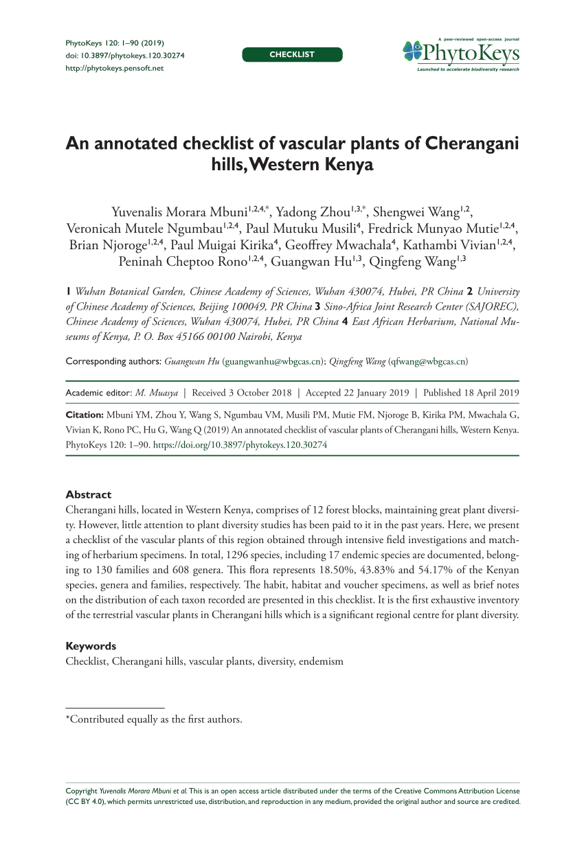 PDF) An annotated checklist of vascular plants of Cherangani hills 