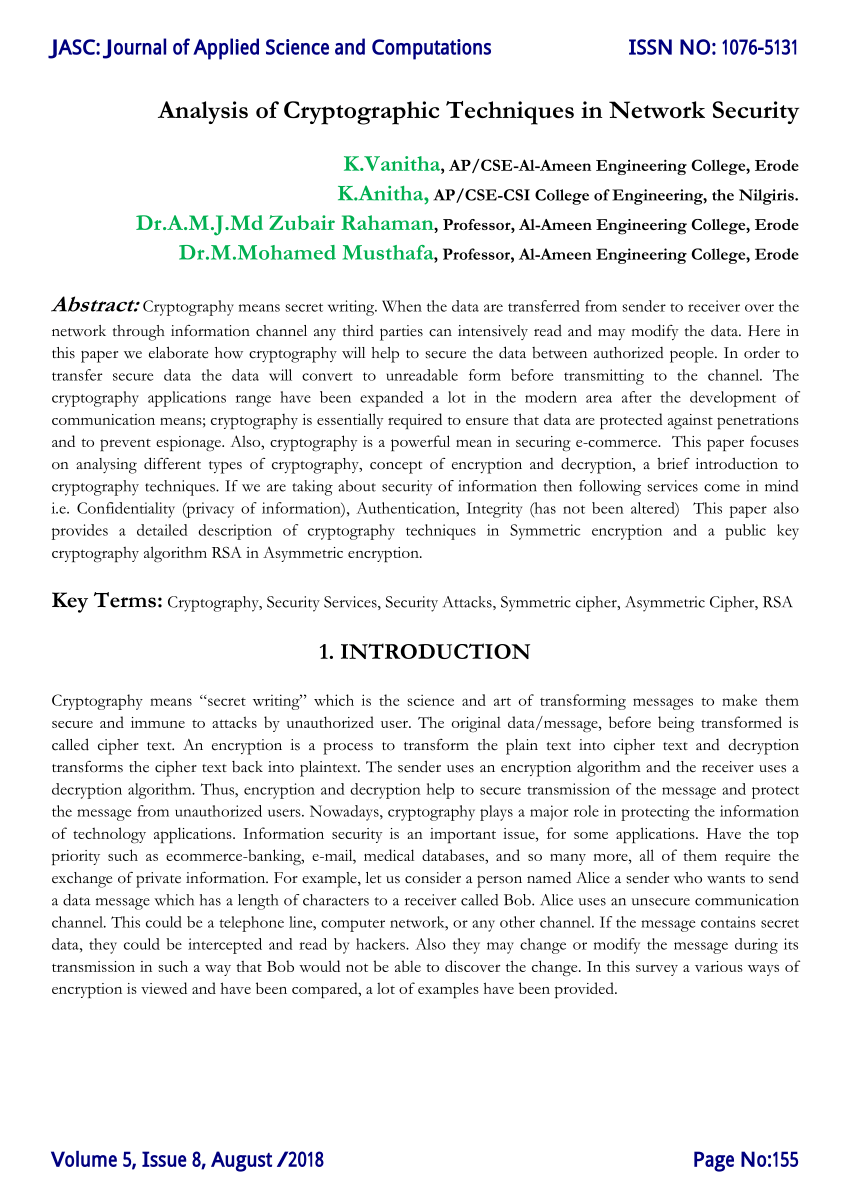 PDF) Analysis of Cryptographic Techniques in Network Security