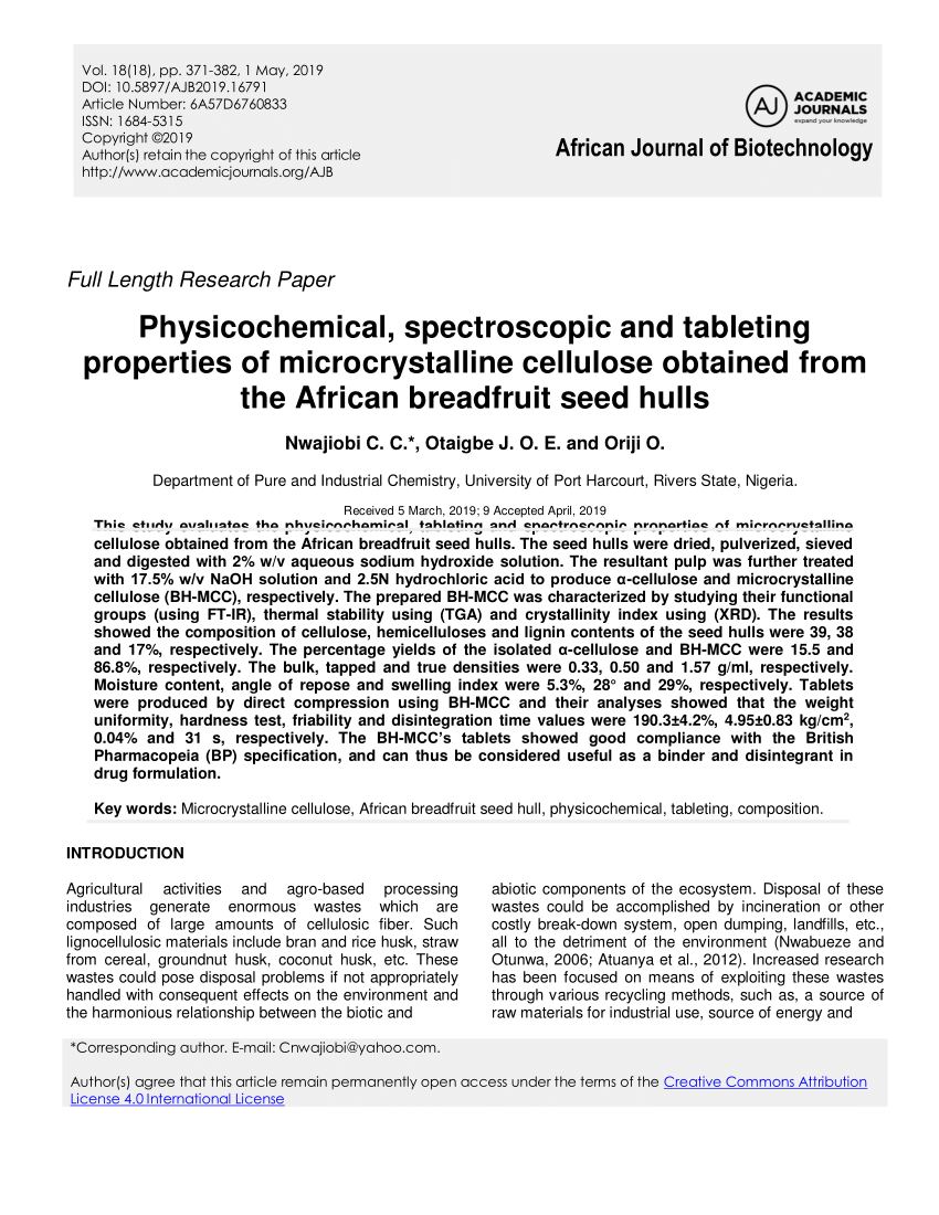 Pdf Physicochemical Spectroscopic And Tableting Properties Of