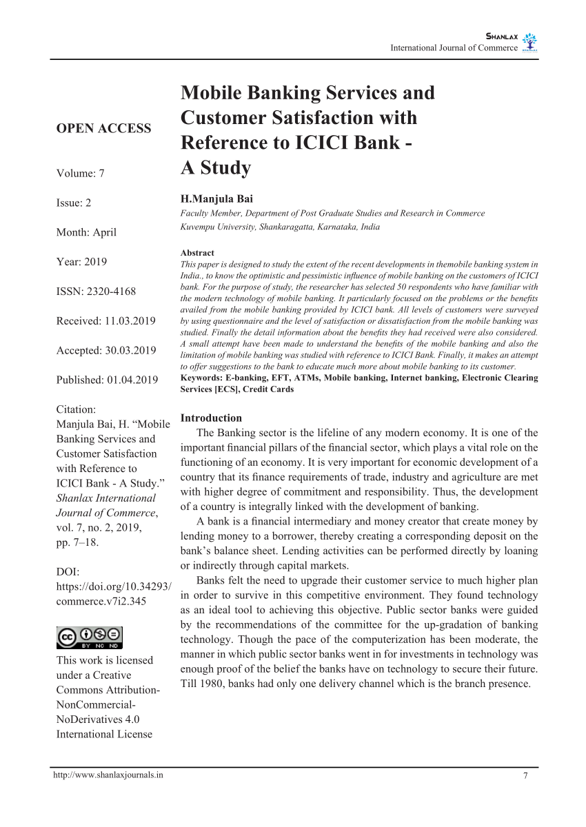 PDF) Mobile Banking Services and Customer satisfaction with reference to ICICI  Bank - A Study
