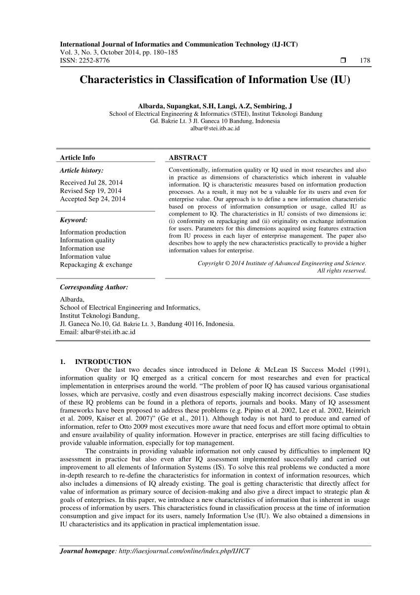 Pdf Characteristics In Classification Of Information Use Iu