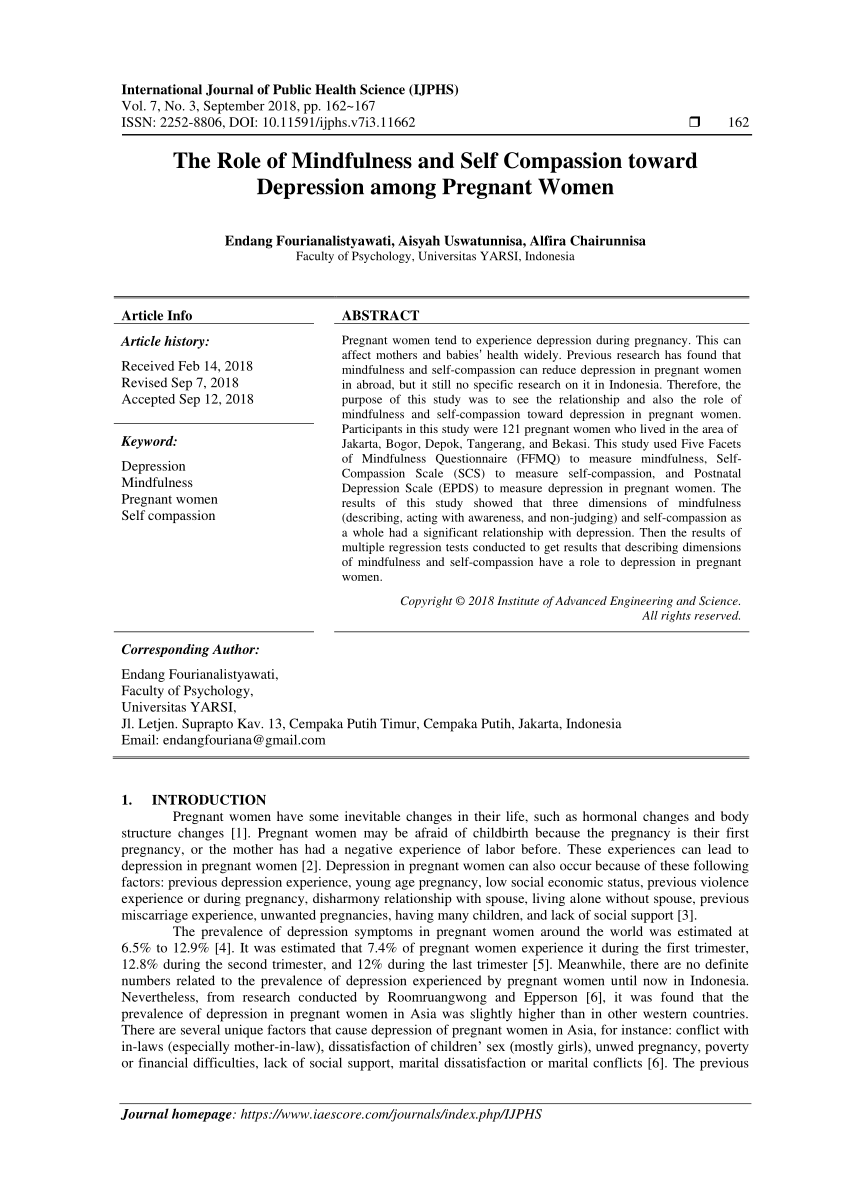 Pdf The Role Of Mindfulness And Self Compassion Toward Depression Among Pregnant Women