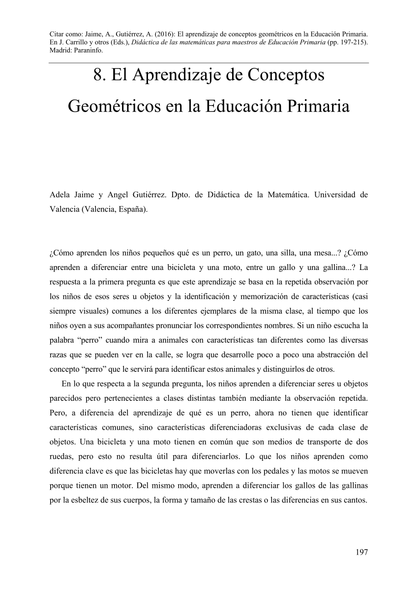 Pdf El Aprendizaje De Conceptos Geometricos En La Educacion Primaria