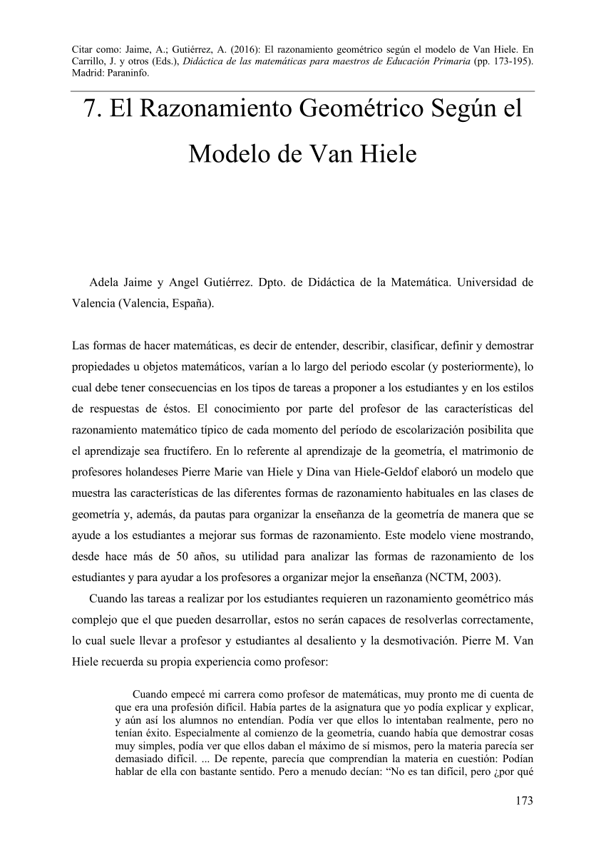 PDF) El razonamiento geométrico según el modelo de Van Hiele