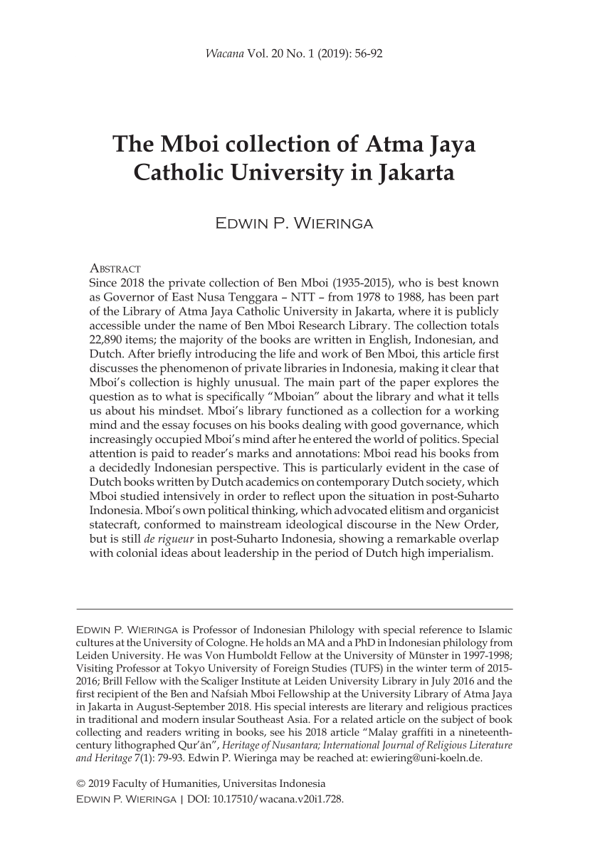 PDF) The Mboi collection of Atma Jaya Catholic University in Jakarta