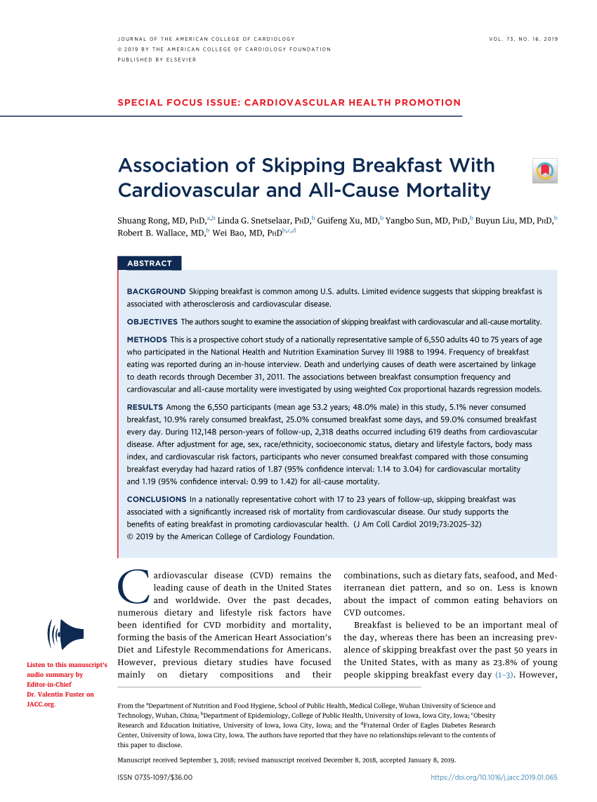 Pdf Association Of Skipping Breakfast With Cardiovascular And All Cause Mortality