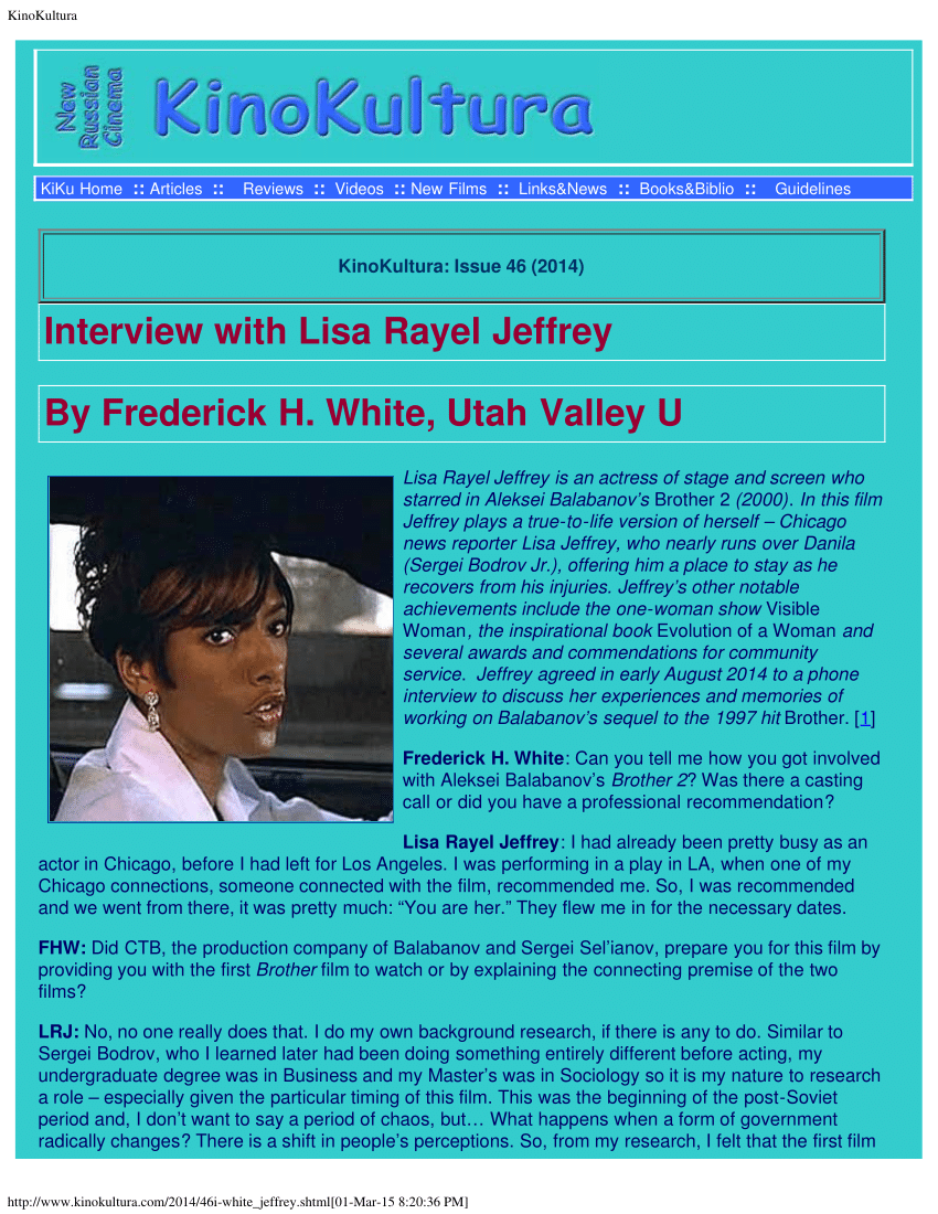 Pdf Interview With Lisa Jeffrey From Aleksei Balabanov S Brother 2 pdf interview with lisa jeffrey from