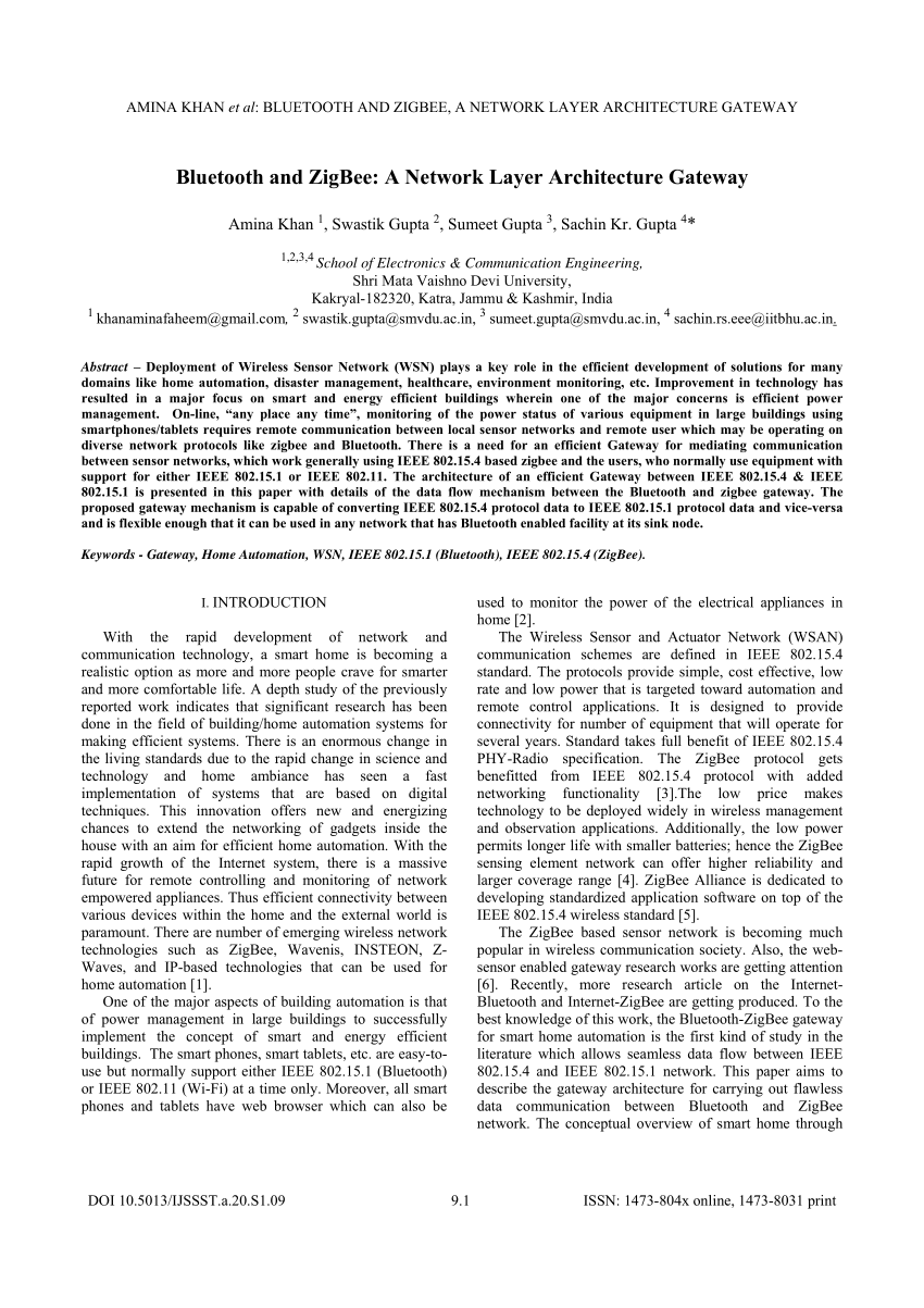 (PDF) Bluetooth and ZigBee: A Network Layer Architecture Gateway