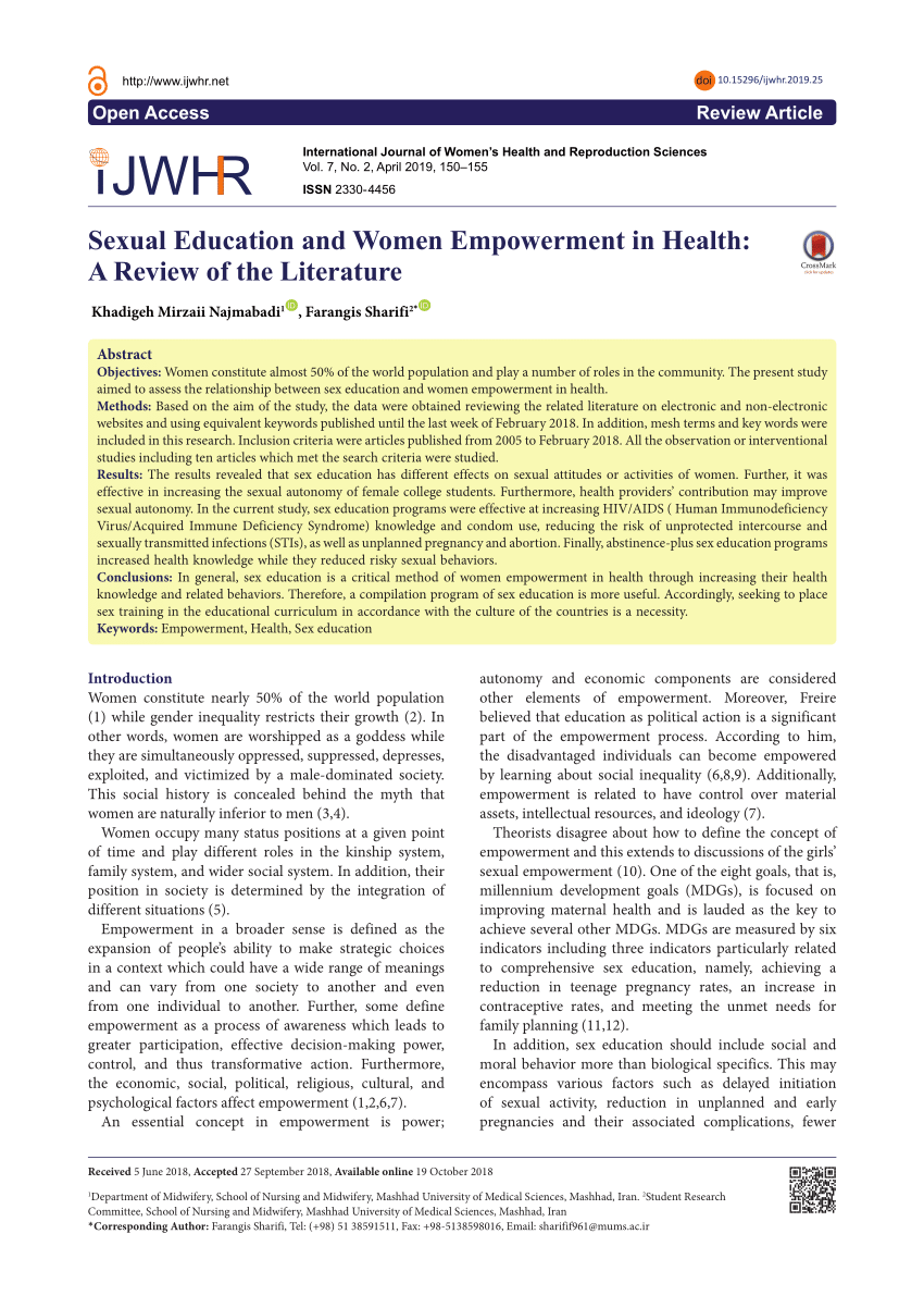 PDF Sexual Education and Women Empowerment in Health A Review of