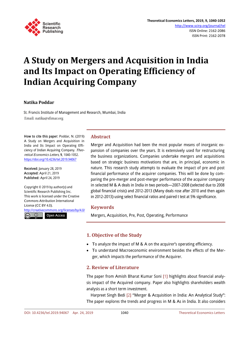mergers and acquisitions research papers india