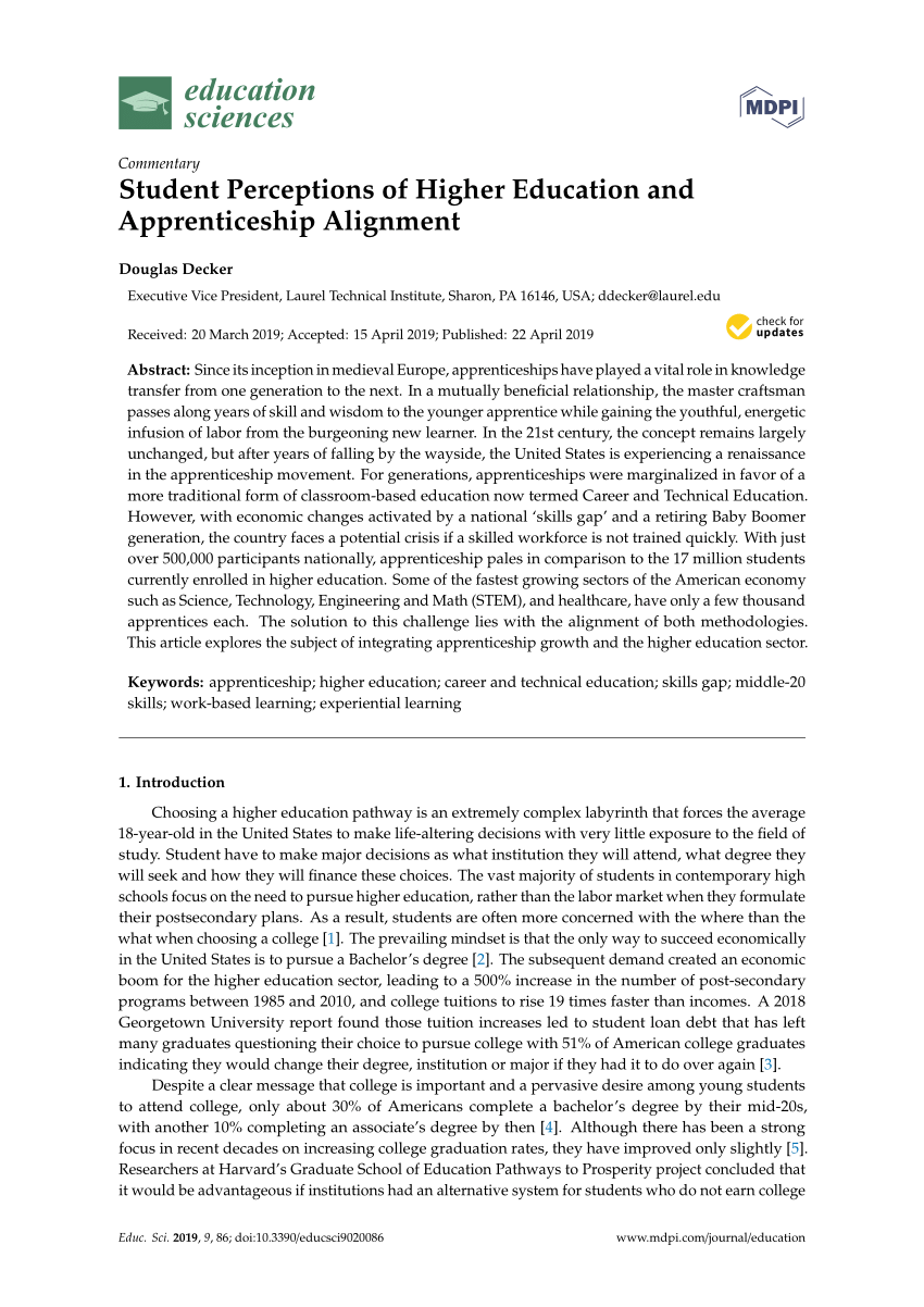 Pdf Student Perceptions Of Higher Education And Apprenticeship Alignment