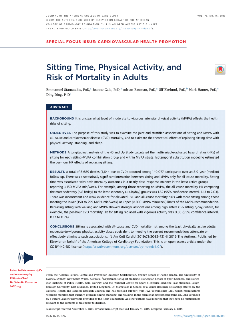 PDF) Sitting Time, Physical Activity, and Risk of Mortality in Adults