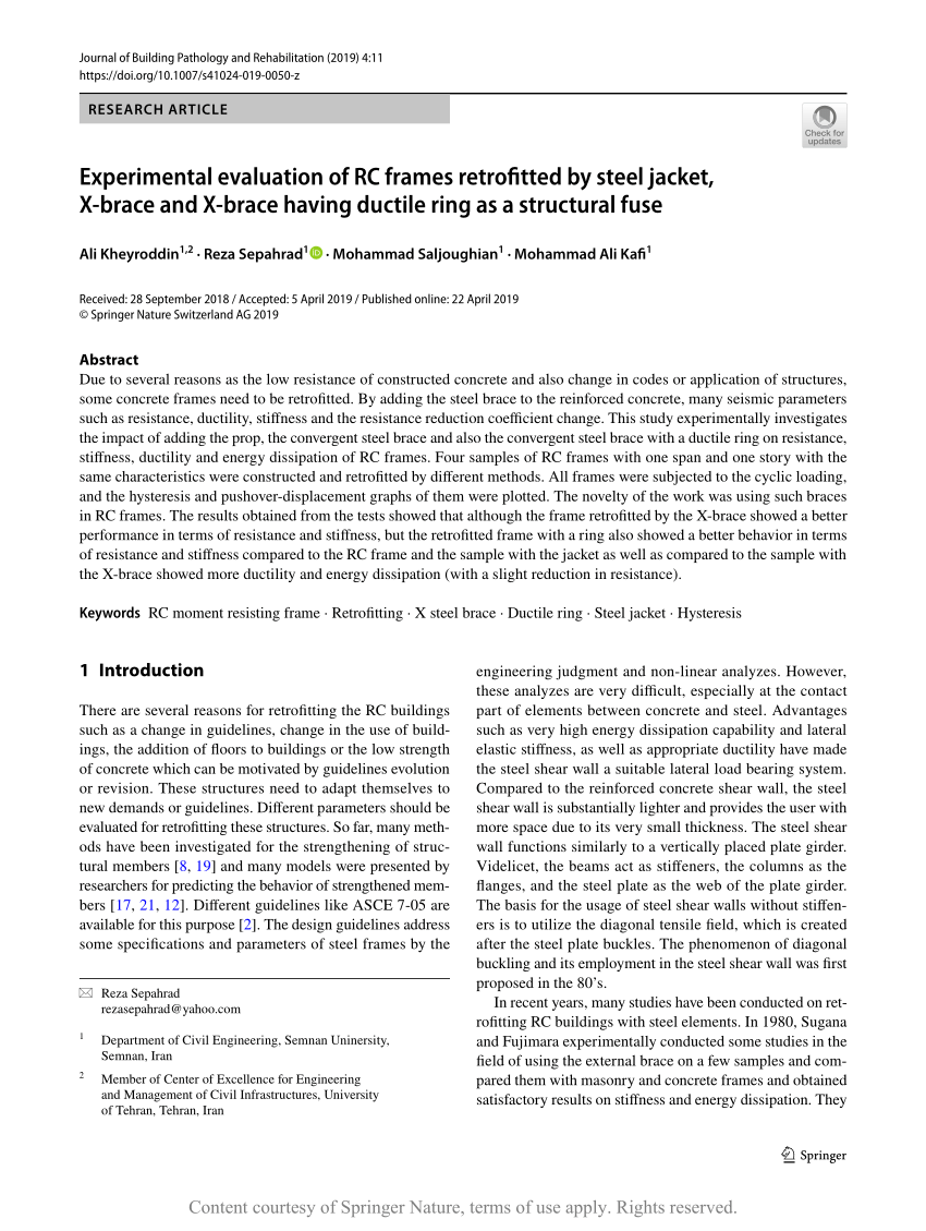 Experimental Evaluation Of Rc Frames Retrofitted By Steel Jacket X Brace And X Brace Having Ductile Ring As A Structural Fuse Request Pdf