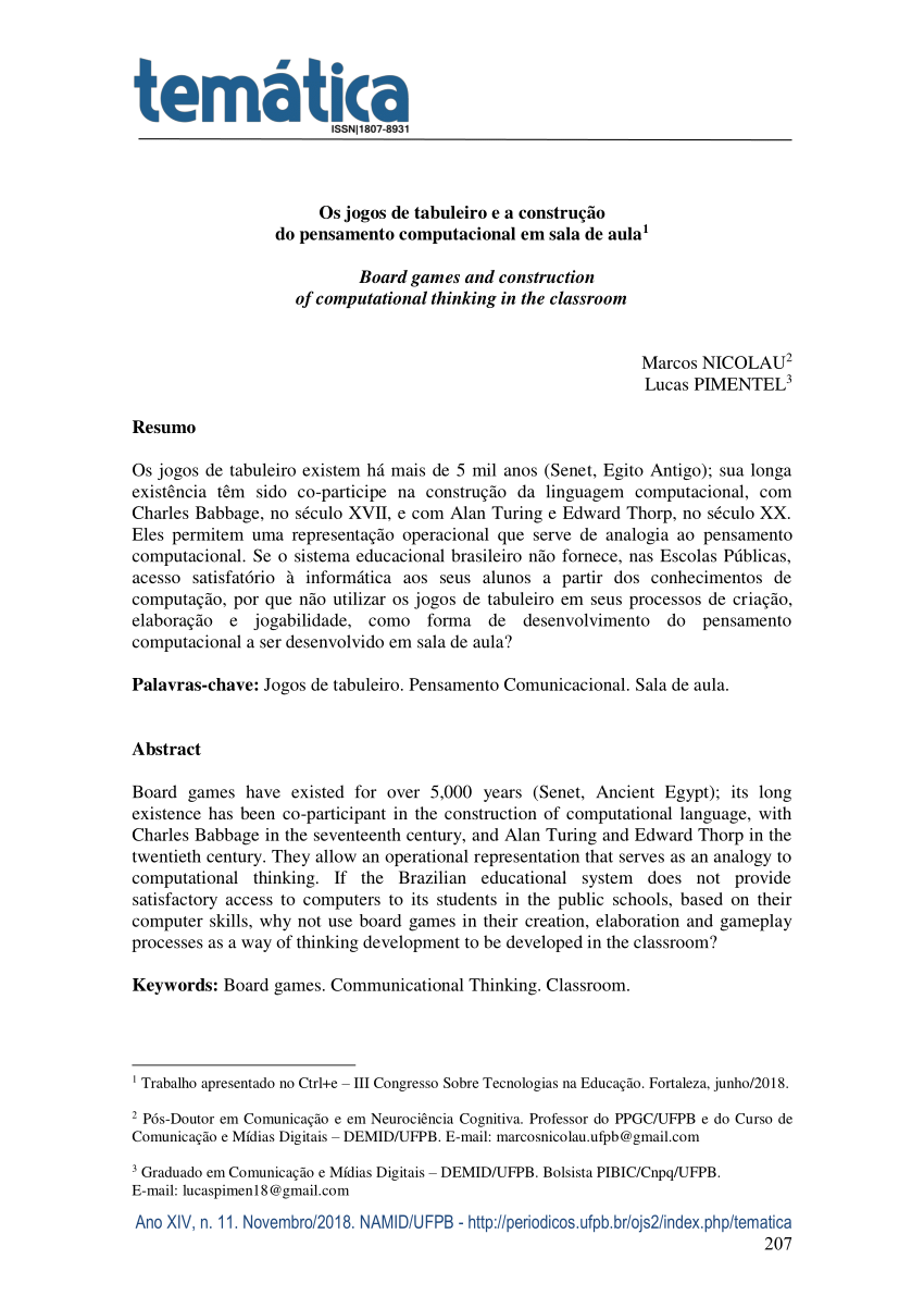 PDF) LABIRINTO SEQUENCIAL: UM JOGO AMPARADO PELO PENSAMENTO COMPUTACIONAL  SOB A ÓTICA DA MATEMÁTICA