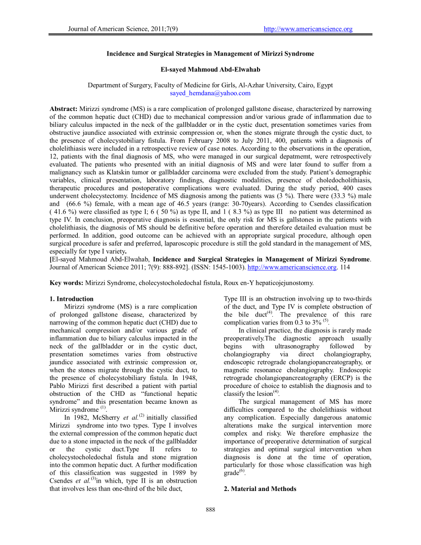 (PDF) Incidence and Surgical Strategies in Management of Mirizzi Syndrome