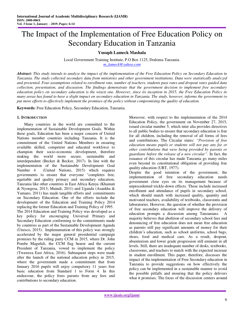 research report on educational issues in tanzania pdf
