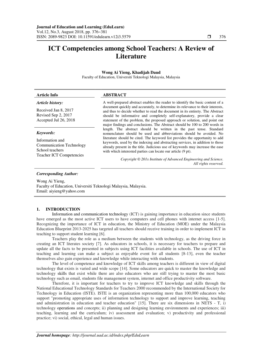 literature review on ict in teaching and learning