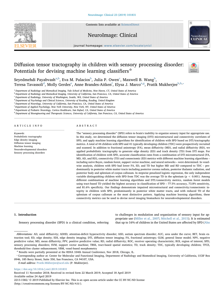 PDF) Diffusion tensor tractography in children with sensory