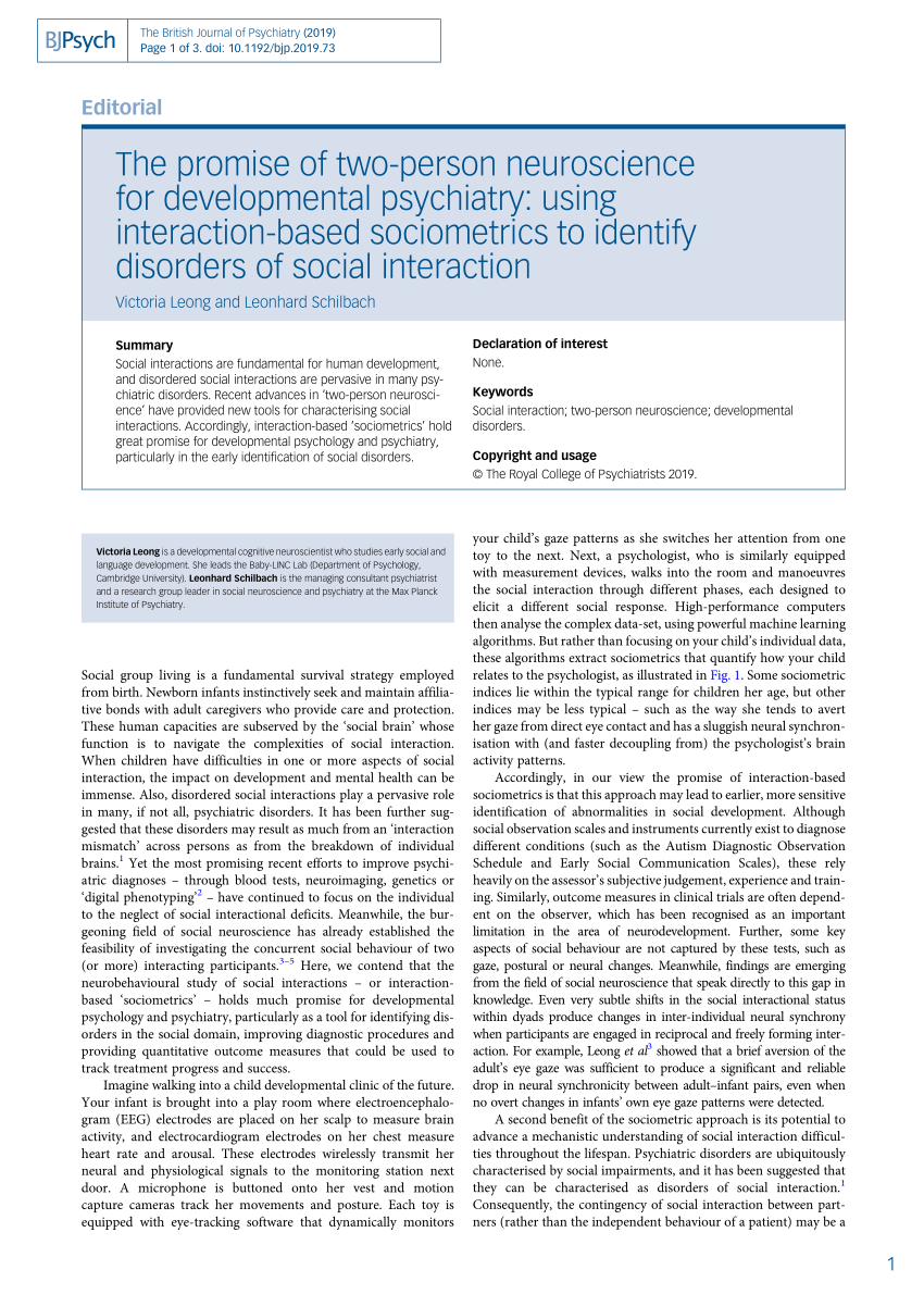 Pdf The Promise Of Two Person Neuroscience For Developmental Psychiatry Using Interaction 8393