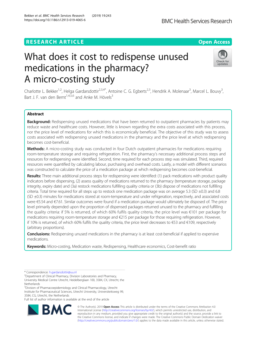 Pdf What Does It Cost To Redispense Unused Medications In The Pharmacy A Micro Costing Study