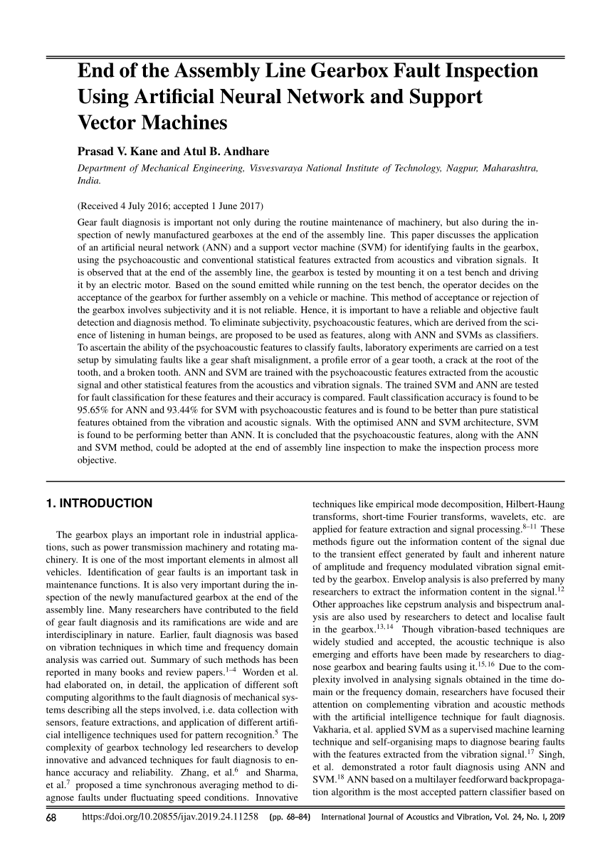 Pdf End Of The Assembly Line Gearbox Fault Inspection Using Artificial Neural Network And Support Vector Machines