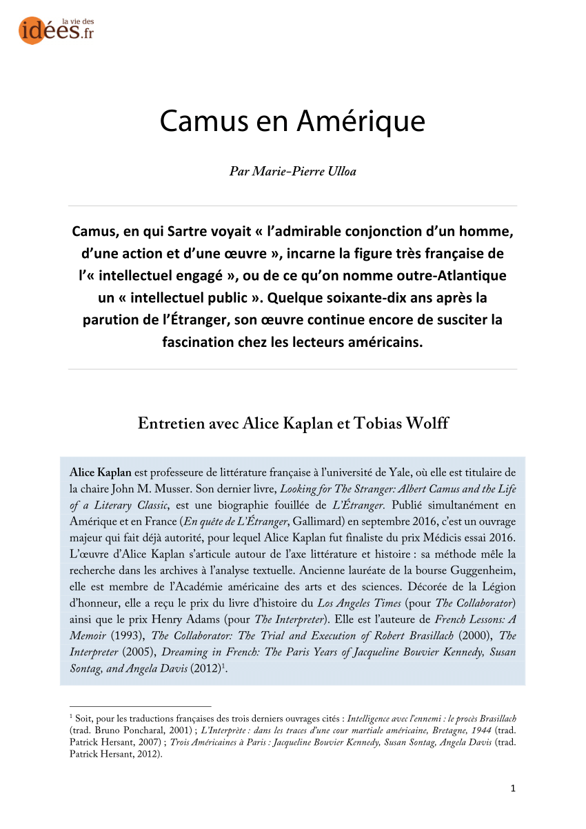 Pdf Camus En Amerique