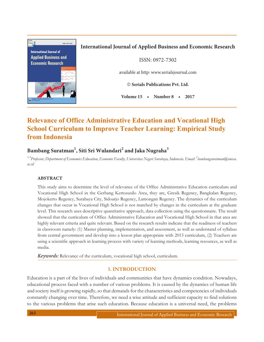 PDF) Relevance of Office Administrative Education and Vocational High  School Curriculum to Improve Teacher Learning: Empirical Study from  Indonesia