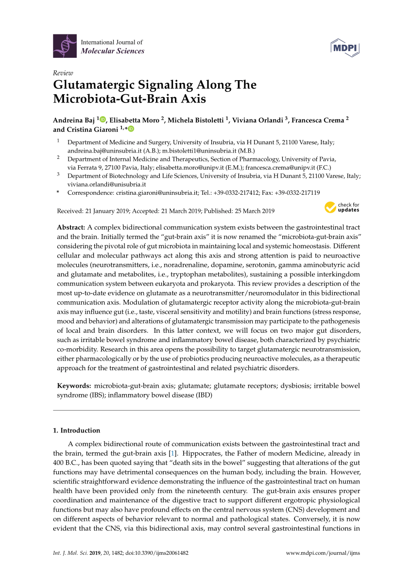 PDF Glutamatergic Signaling Along The Microbiota Gut Brain Axis 