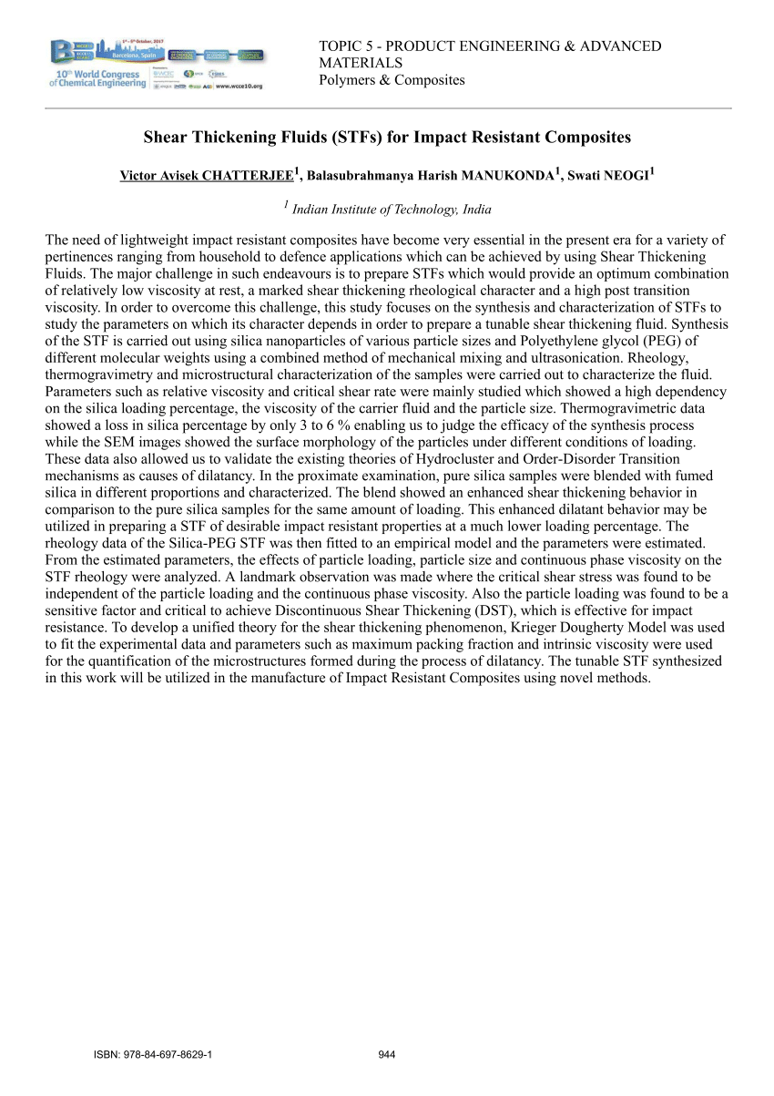 (PDF) Shear Thickening Fluids (STFs) for Impact Resistant Composites