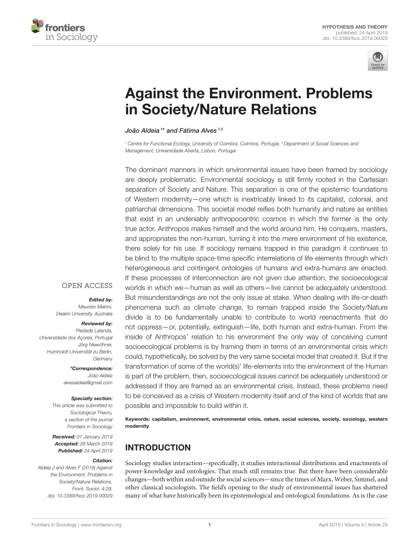 Pdf Against The Environment Problems In Society Nature Relations