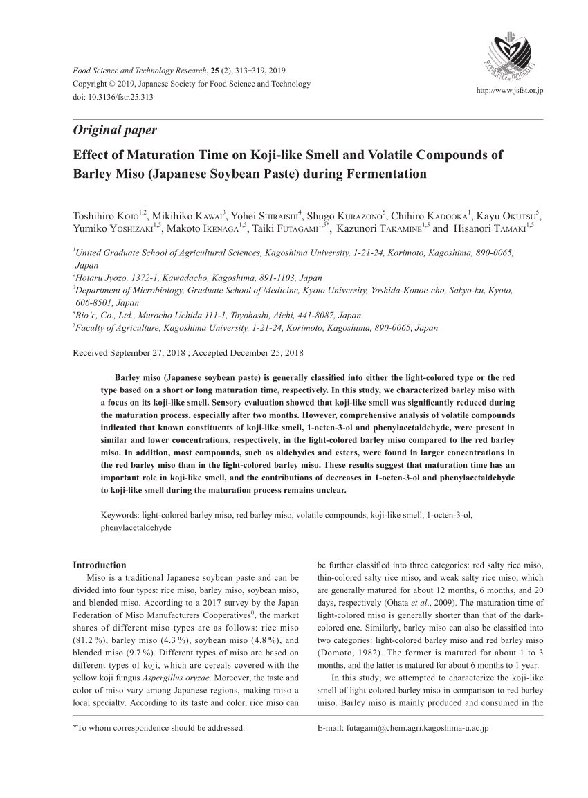 PDF) Effect of Maturation Time on Koji-like Smell and Volatile