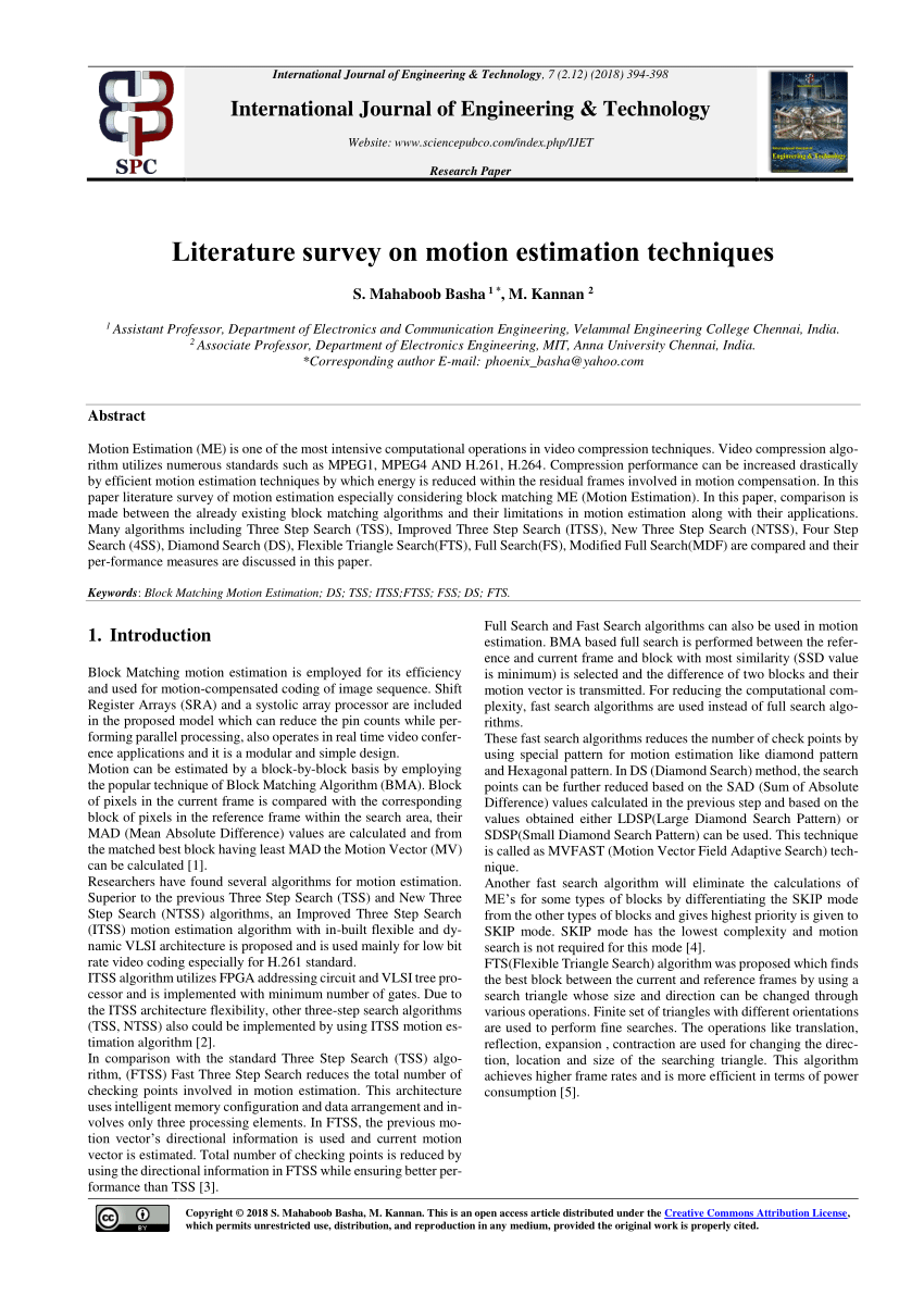 PDF) Literature survey on motion estimation techniques